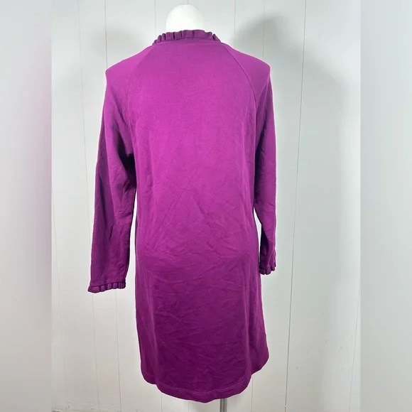 Talbots Sz XL Ruffle Neck Midi Sweater Dress W/ Shoulder Buttons Long Sleeve - Picture 6 of 11